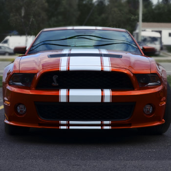 White stripe on orange Mustang